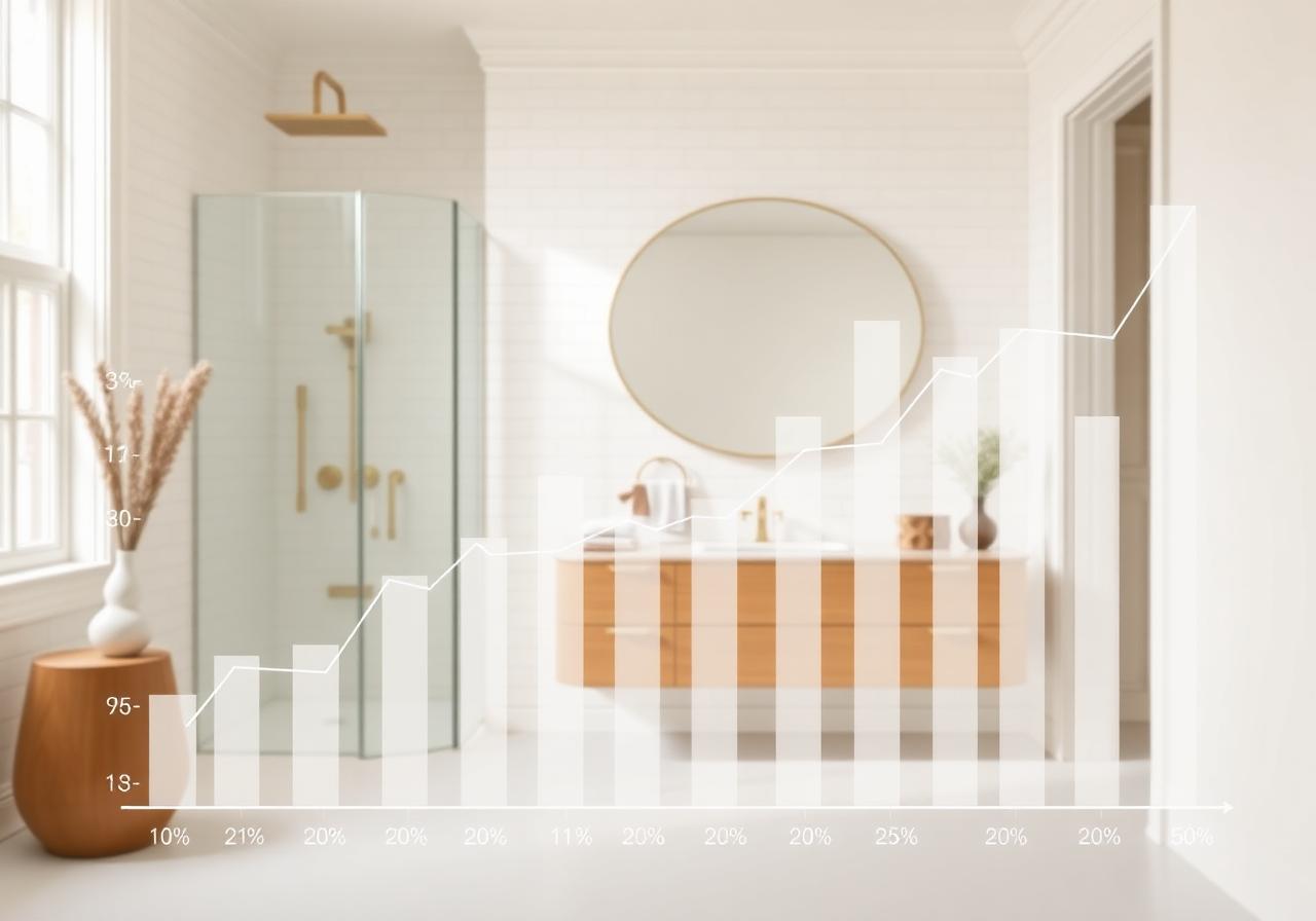 Modern room with a translucent bar chart overlay showing flooring trend data